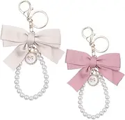 [yaozeio] Purse Pearl Bow Keychain Accessories for Women Pearl Bow Beaded Keychain for Purse Bag Bow Charm Pearl Bow Keychains for 2 Backpack Purse Keychain Pearl Key Chains for Car Keys Pearl Bow Keyrings