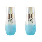 2PK Glitterati 40th Colour Stemless Champagne Flute Glass 16cm Drinking 180ml