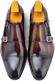 [Generic] AA Men's Style Cap Toe Double Monk Strap Calfskin Leather Loafer Shoes, Daily Event and Dress Shoes (Available in US Sizes 6 to 15)