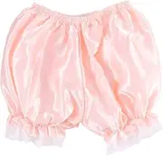 Maxtonser Women Imitation Silk Bloomers Ruffles Lace Trim Panties Victorian Pumpkin Shorts,Pink