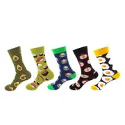 ANYSOX 5 Pairs One Size 5-11 Mixed Color Set Random Food and Fruits Cotton Fashion Woman Skateboard Oil Paitiing