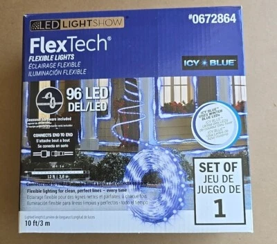 Gemmy Lightshow Flextech 96 LED String Light 10ft Icy Blue 20k HRS ~ NIB 0672864