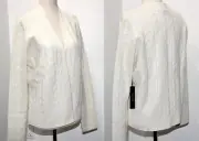 TAHARI Super Soft 2-Ply Cashmere 24"Long Cable Knit Open Cardigan in Cream sz M