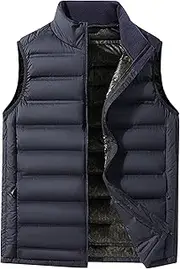 [Generic] Men's White Duck Down Vest Stand Collar Thicken Waistcoats Pocket Lightweight Sleeveless Work Jacket