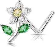 [Melighting] Flower Nose Stud Sterling Silver Nose Ring L-Shaped Nose Piercing Jewellery 20G Nose Bone CZ Nostril Piercing for Women Men, Sterling Silver
