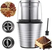 Electric Coffee Grinder, 2 in 1 Wet & Dry Double Cup, Electric Spice & Coffee Bean Grinder, Removable Cups, Dishwasher Safe, 300w Electric Herb Grinder, Grain Grinder for Herb, Spice, Nut, Cereal