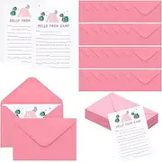 Honoson 48 Pcs Camp Stationary for Girls Hello from Camp Stationery Set Fill in The Blank Stationery Notepad Letter Writing Kit 24paper Cards and 24 Pink Envelopes for Summer Camper