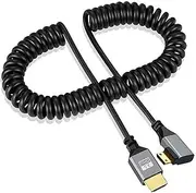tunghey Mini HDMI to HDMI Coiled Cable, 4K 60HZ HDMI Coiled Cable, Coiled Mini HDMI to HDMI Extender Cable Support 3D,4K UHD, 1080p, HDMI 2.0a 2.0b 2.0 1.4a (Extend up to 1.5M) (Right Angle)