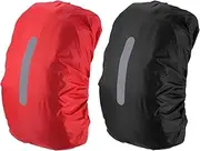 uxcell 65-75L Waterproof Backpack Rain Cover, 2 Pcs Non-Slip Backpack Cover with Vertical Reflective Strap Stay Dry for Hiking, Camping, Hunting, XL, Black/Red