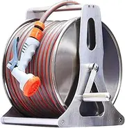Garden Hose reels Hose Reels,Washer Reel, Stainless Steel Hose Reel,Wall-Mounted Water Garden Hose Reels Storage Rack Watering Car Washing Set Retracting Water Pipe Frame Hose Reels(25m)