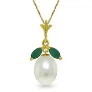 Brand New 4.5 CTTW 14K Solid gold 18" fine Necklace genuine Parl Emerald