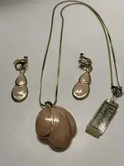 Vintage Napier Peach Enamel and Gold Tone Necklace and Earrings Set NWT