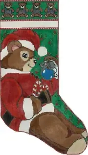 Hand-Painted Teddy Bear & Mouse 24" CHRISTMAS STOCKING Needlepoint Canvas