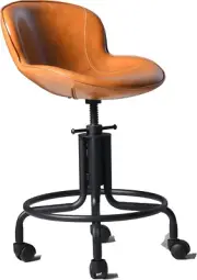 Rolling Stool with PU Leather Back 19.68"-23.62" Adjustable Swivel Counter Stool