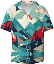 [YANYU] Travel Mountain Scenery Print Hawaiian Shirts Men Short Sleeve Button Down Cuban Collar Shirt Summer Beach Days