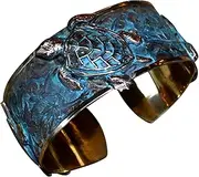 [Elaine Coyne Collectible Artwear] Classic Sea Turtle Cuff Bracelet - Verdigris Patina Brass
