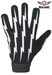 Men's Black Full Finger Textile Motorcycle Gloves W/ Lightning Bolts Design
