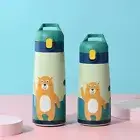Cartoon Animal Pattern Kids Straw Thermos Mug Vacuum Flask Outdoor