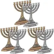 LIFKICH 6pcs Vintage Branch Menorah Candlestick Holder for Hanukkah Retro Judaica Decorative Taper Candle Holders for Home and Festival Celebrations