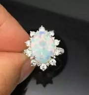 Solid 14KT White Gold 1.50Ct Natural Australian Opal IGI Certified Diamond Ring