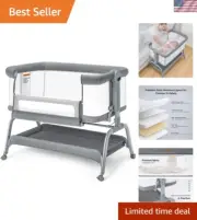 Baby Bassinet, 3 in 1 Bassinet Bedside Sleeper with Washable Soft Mattress an...