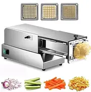 Stainless Steel Potato Chipper Electric French Fry Cutter with 8mm, 10mm, 12mm Blade, Professional Commercial and Household Potato Slicer, Use for Potatoes, Carrots