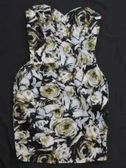 New Women’s Motel Rocks Wanda Tube Top Dress Ivory Black & Green Roses Size XS