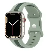 For Apple Watch Series 8 /7 /SE /6 /5 /4 /3 /2 /1 Ultra Duel Colour Silicon Wrist Band Wristband Loop Strap 38mm 40mm 41mm - Olive+Green
