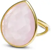 [LDADAN] Crystal Ring for Women, Natural Rose Quartz Green Fluorite Ring for Her, Teardrop Shape Gemstone Ring Boho Ring for Gift, Handmade rose quartz Jewelry Gold Adjustable Ring.