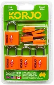 Korjo TSA Keyed 4-Pack Luggage Locks, Perfect for Travel, Included 4 Locks, Oran