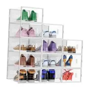 12 Pack Stackable Shoe Storage Boxes, Large Clear Shoe Box Bins with White