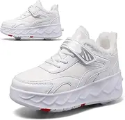 [TECDOTO] Roller Shoes Skate, Lining Cotton Material Walk Deformation Shoes, Outdoor Running Shoes with 4 Wheels for Adults Kids,White-1LittleKid