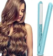 Mini Dual-Purpose Curling Iron, 2024 Curling Iron Portable 2-in-1 Curling Wand and Straightener USB Hair Straightener Curling Iron Cordless Portable Travel Curling Wand for All Hair Types (Blue)