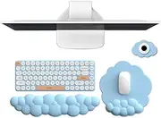 wigmoa B-SS Cloud Keyboard Wrist Rest and Mouse Pad Set - Ergonomic Memory Foam Wrist Support for Computer, Gaming, Office, Laptop - Cute Palm Rest Cushion with Coaster for Pain Relief (Blue)