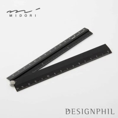 MIDORI DESIGNPHIL Metric Folding Aluminum Multi Ruler 30cm Made in Japan
