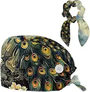 [YTYVAGT] Scrub Caps Women,Scrub Hats Suitable for Women,Colored Feather Peacock Flower