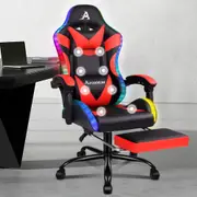 ALFORDSON Gaming Chair Office Massage 12 RGB LED PU Leather Black & Red