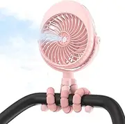Misting Stroller Fan, Clip On Fan for Baby Portable Fan Rechargeable Handheld Personal USB Misting Fan with Flexible Tripod, 50ml Water Tank, 270° & 360° Pivoting for Car Seat Treadmill Bike Crib (Pink)