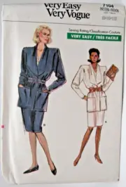 7104 Vogue Sewing Pattern Very Easy VTG Misses' Jacket & Skirt SZS 8-10-12 UC