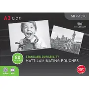 GBC Laminating Pouches Matte Frost 80 Micron A3 Clear Pack 50