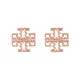 【TORY BURCH】TORY BURCH Britten 金屬鏤空雙T LOGO針式耳環(玫瑰金)