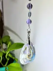 Handmade Crystal faceted prism purple suncatcher with 55mm gemstone pendant