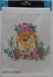 Easter Bunny White Floral Design Table Runner 13x72 in NWT