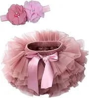 [Tutu.kk] Baby Girls Tutu Bloomers Diaper Cover Cotton Tulle Bloomers and Headband Set 6M-3T