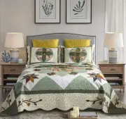 Patchwork Quilt Set Bedspread King Size - Reversible Breathable Blanket Flora...