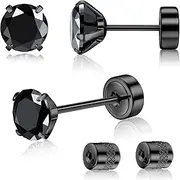 [LOLIAS] G23 Titanium Threadless Flat Back Earrings-Hypoallergenic 6A Cubic Zirconia Earrings Studs for Women Men-Trendy 20G Flatback Push Pin Cartilage Earring for Helix Tragus Piercing Jewelry