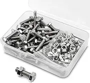 (50 Sets) M5-0.8 x 10mm Hex Head Bolts and Nuts Set, 304 Stainless Steel,Full Thread, Bright Finish, Machine Thread