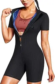 Junlan Waist Trainer Sauna Suit for Women Ribbed Full Body Sweat Suit Shirt