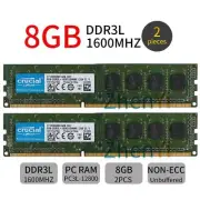 Crucial 16GB 2x 8GB DDR3L 1600MHz 1.35V PC3L-12800U 240Pin DIMM Desktop SDRAM BT