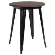 24" Round Black Metal Restaurant Table with Walnut Wood Top - Cafe Table